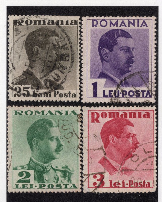 Romania 1935 25b, 1 l,  2 l & 3 l Carol II, Scott 446, 448-450 used