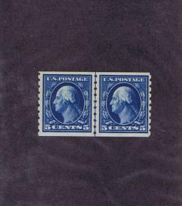 SCOTT# 396 UNUSED OG PH GUIDE LINE PAIR 5c, 1913, 2 PF CERTS, GRADED VF 80.  