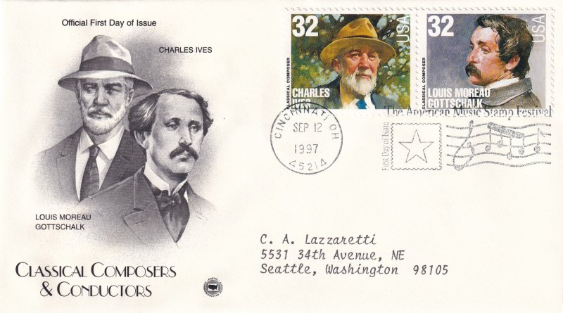 1997, Honoring Ives & Gottschalk, PCS, FDC (E11968)