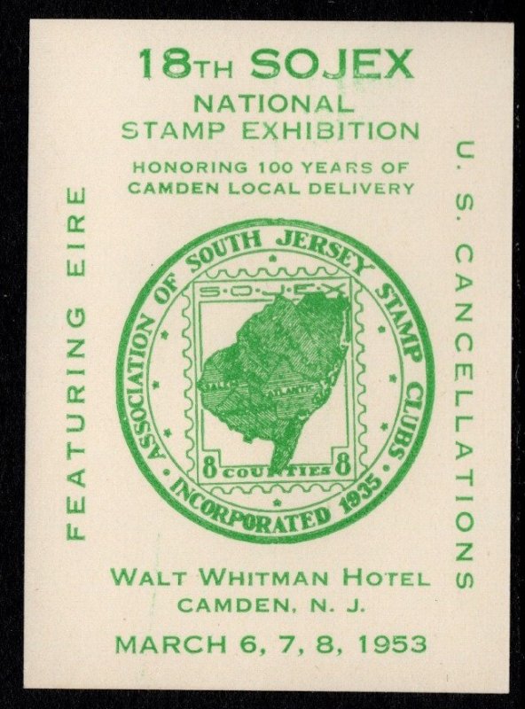 1953 US Poster Stamp 18th SOJEX National Stamp Exhibition Camden, NJ MNH