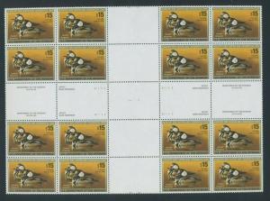 Scott #RW72 Var Federal Duck Center Gutter Block of 16 Stamps Mint NH (Lot 927a)