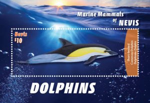 Nevis 2015 - Marine Life Dolphins - Souvenir Stamp Sheet - Scott #1899 - MNH