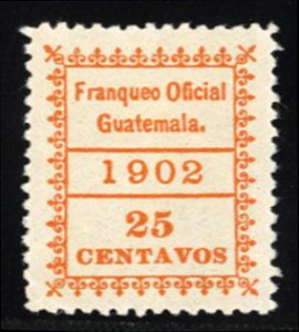 Guatemala #O5 Cat$12+ (for hinged), 1902 25c orange, never hinged