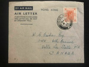 1949 Hong Kong Air Letter Aerogramme Stationary cover to La Salle Canada