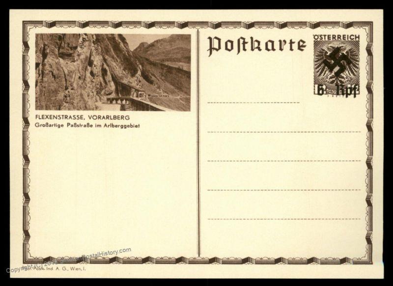 Austria Ostmark Flexenstrasse Postal Card Unissued Swastika Overprint Cove 91062