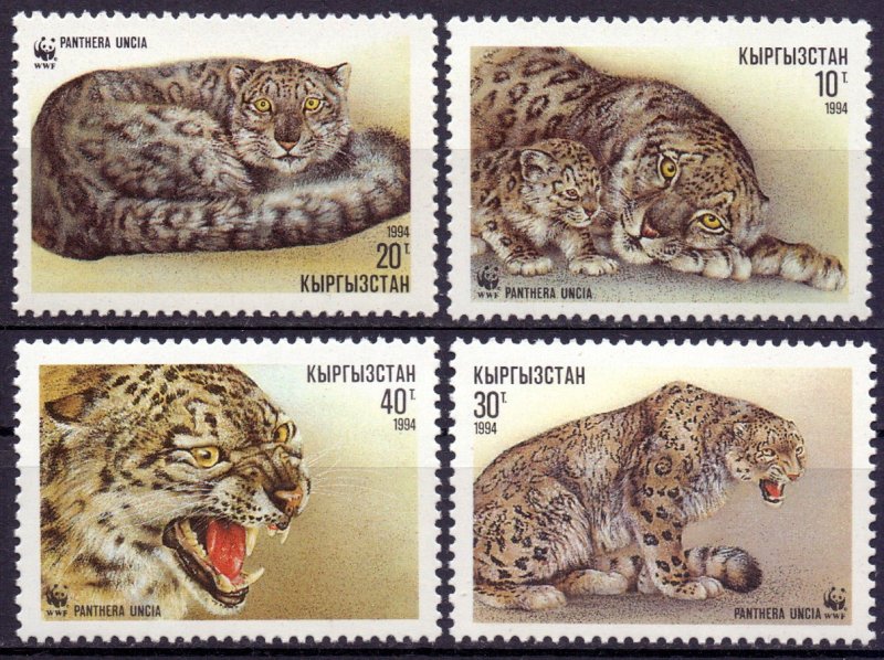 Kyrgyzstan. 1994. 22-25. Fauna snow leopard. MNH.