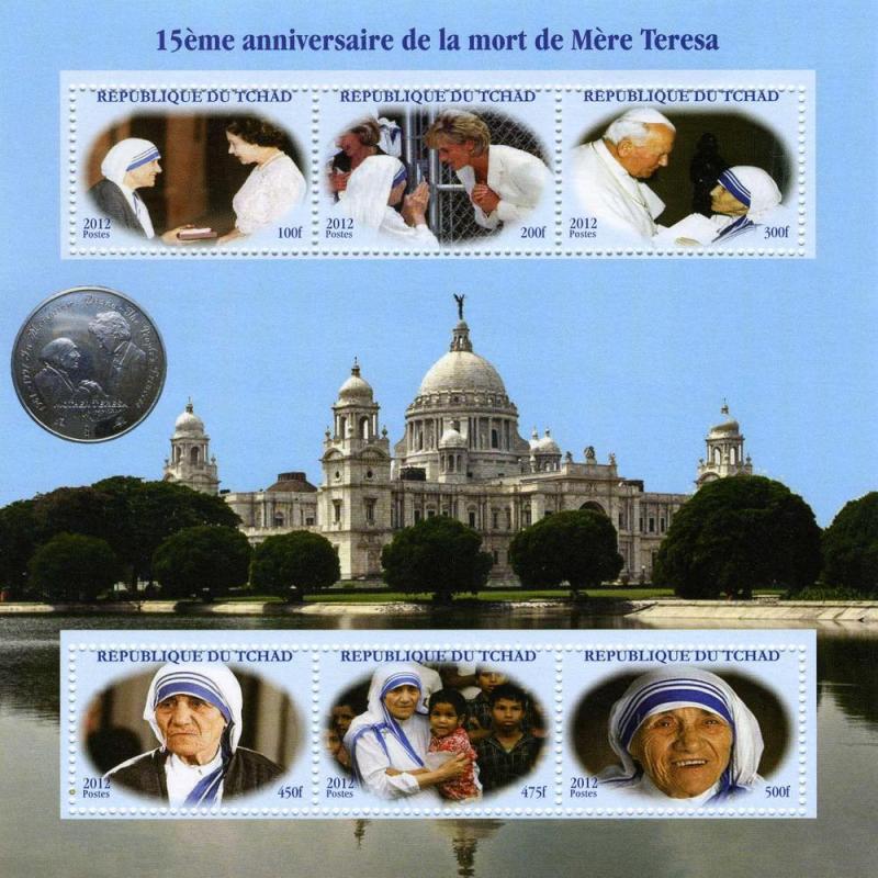 CHAD 2012 Mother Teresa Anniversary Sheet Perforated mnh.vf