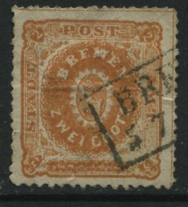 Bremen 1866 2 gr red orange used with minor thins