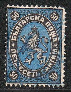 Bulgaria Lion Black, Blue 50 (Scott #4) Used 