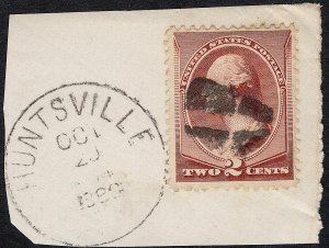 USA - 1883 - Scott #210 - used on piece - HUNTSVILLE ALA. pmk + cork cancel