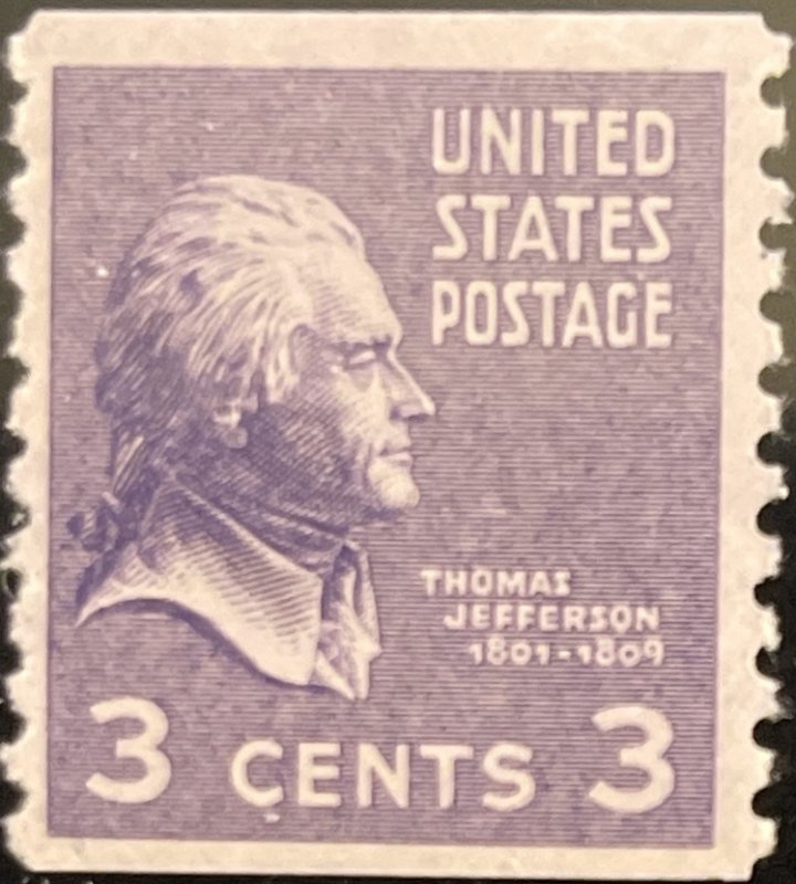 Scott #842 1939 3¢ Presidential Series Thomas Jefferson perf. 10 vertically MNH