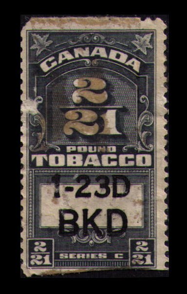 canadian tobacco tax Canada Revenue TAX 1935 Series C Tobacco 2/21 Pound #Rn27 Stamp, SEE Scan