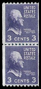 PCBstamps   US # 851 Coil Pair 6c(2x3c)Jefferson, MNH, (6)