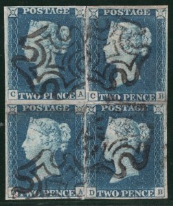 GB 1840 TWO PENCE BLUE QV SG.5 2d Plate 1 (CA-BD) RE-JOINED BLOCK (c£22k) YOR20