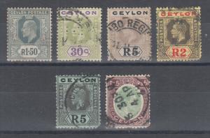 Ceylon Sc 192,208,209,211,212,241a,289 used. 1905-52 KGV issues, 6 diff, faults