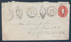 1905 US Postal Agency In Shanghai China Stationery Cover to Plainfield NJ Usa