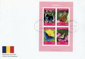 Chad 2019 FDC Mushrooms & Butterflies 4v M/S Cover Butterfly Fungi Nature Stamps