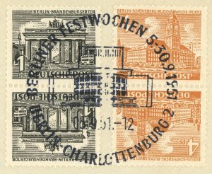 Berlin-Charlottenburg 100 Years German Stamps Festival 1951 Postmark Tête-bêche