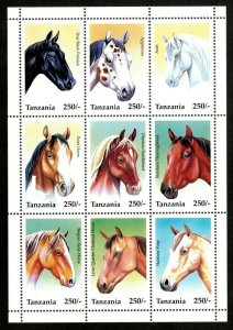 Tanzania 1995 - Breeds of Horses - Sheet of 9v - Scott 1430 - MNH