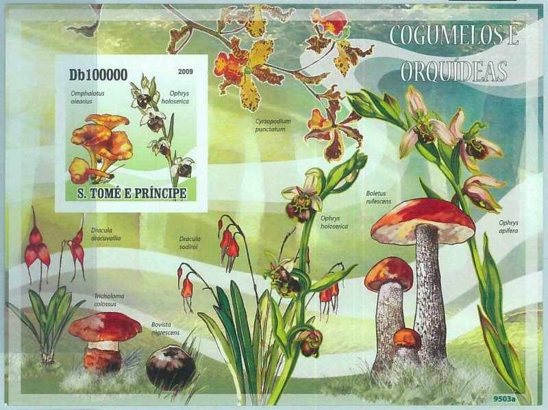 M1590 - S TOME & PRINCIPE - 2009  IMPERF stamp SHEET: Mushrooms, Nature