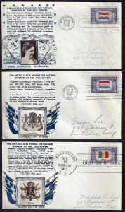 US NETHERLANDS BELGIUM LUXEMBOURG 1943 THREE FDCs OVERRUN COUNTRIES CROSBY CACHE