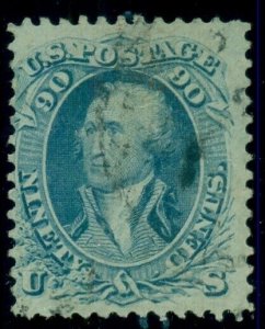 US #72, 90¢ blue, used, hi val in set, F/VF+, Miller certificate, Scott $625.00