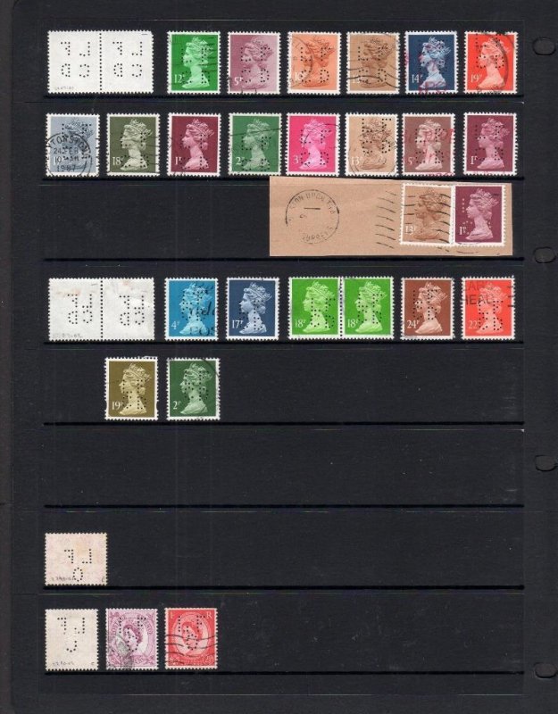 COLLECTION OF QE2 PERFINS ON DOUBLE-SIDED PAGE (PRE-DECIMAL & DECIMAL) 