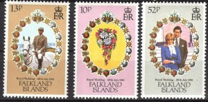 Falkland Islands 1981 Royal Wedding Princess Diana & Prince Charles Set of 3 MNH