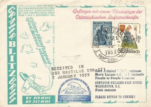 1958 Austria Airmail Cover Vienna to USS Nautilus Washington DC #!