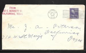 Just Fun Covers #807 FALFURRIAS TEXAS AUG/06/1954 ON ENVELOPE (my5001)