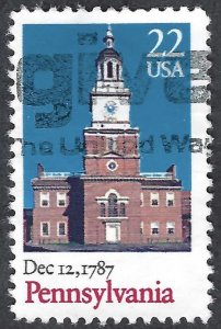 United States #2337 22¢ Pennsylvania Statehood (1987). Used.