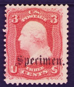 US 1861/66  SPECIMEN  Overprinted Type B Scott # 65S  3¢ Rose 1500 Printed