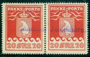 GREENLAND #Q6 (P9) 20ore Pakke Porto, used pair w/Kolonien JACOBSHAVN town cxl