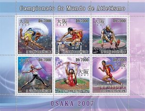 SAO TOME - 2007 - World Athletics Champs - Perf 6v Sheet - Mint Never Hinged