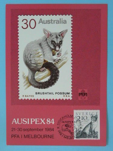 fox brushtail possum AUSIPEX 1984 Melbourne maximum card Sweden