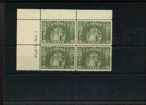 #209 Plate block #1 UL hinged in margin, VF MNH stamps, Cat $320, mint Canada 