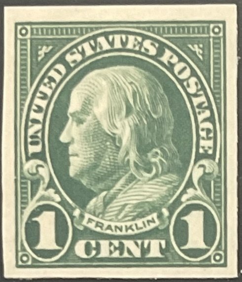 Scott #575 1923 1¢ Benjamin Franklin imperforate unused HR