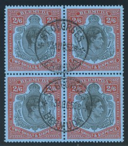 Bermuda 1952 KGVI 2s6d black & red/pale blue (p13-O) block VFU. SG 117d. Sc 124.