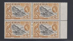 Nigeria Sc 83 MNH. 1953 2p QEII & Tin Mining, Margin Blockof 4