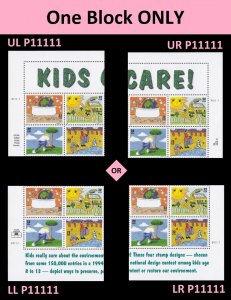 US 2951-2954 2954a Kids Care 32c plate block 4 P11111 MNH 1995