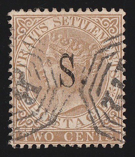 MALAYA - SELANGOR : 1882 'S' on QV Straits 2c brown. RARE! with CERTIFICATE.