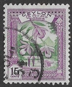 Ceylon # 309 Orchids  15c  1950  (1)  VF Used