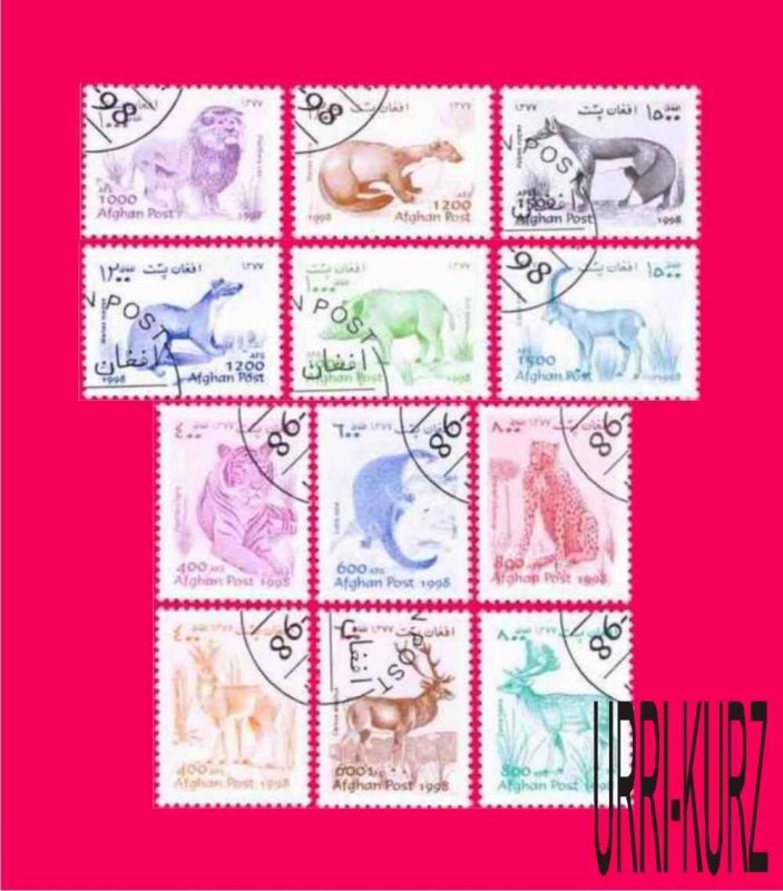 AFGHANISTAN 1998 Nature Fauna Wild Animals Lion Tiger Deers Cheetah 12v CTO OG