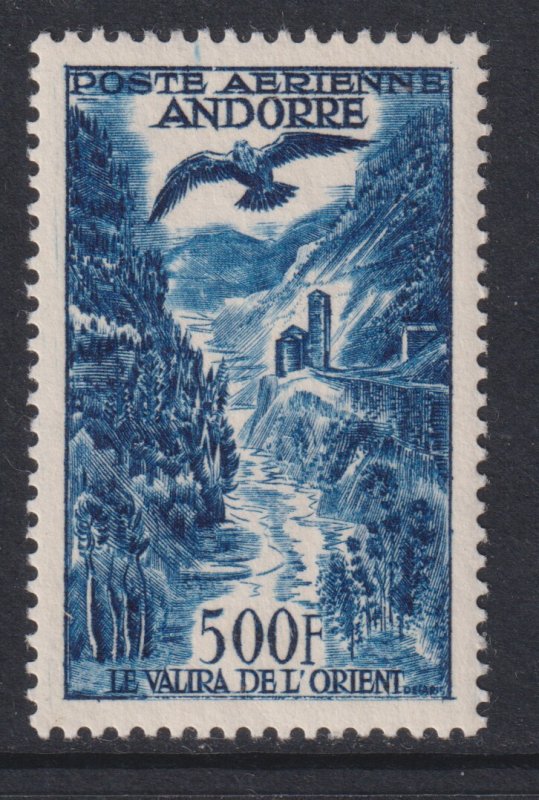 Sc# C4 French Andorra 1957 E Branch of Valira Rvr airmail 500f MLH CV $120.00