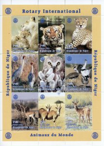 Niger 1998 MNH Rotary Tigers Lions Owls Gazelles 9v M/S Birds Animals Stamps 