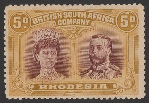 RHODESIA 1910 KGV Double Head 5d purple-brown & yellowish-ochre, error of colour