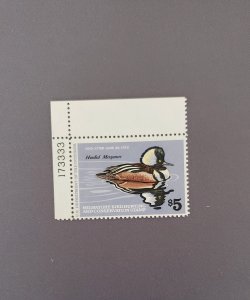 RW45, Hooded Merganser, Mint OGNH w/plate #, CV $40.00