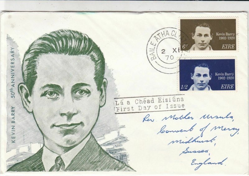 Ireland 1970 50th Anniversary Kevin Barry Illust + Stamps FDC Cover Ref 34788