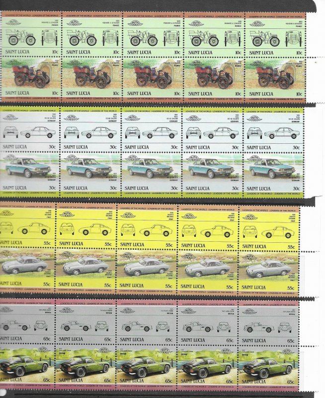 St. Lucia 686-93 MNH Cars cpl. set X 5 sets, VF 2022 CV $18.50