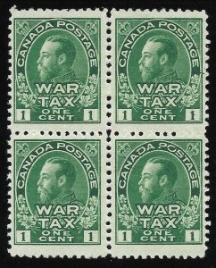 Doyle's_Stamps: MNH 1915 Canadian War Tax Blocks, Scott #MR1** & #MR2**, cv $520